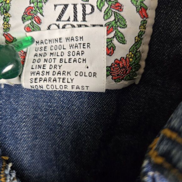 Vtg Zip Code Black Quilted Velvet Plaid Flannel Blue Crop Denim Jean Jacket Sz M - Picture 5 of 5